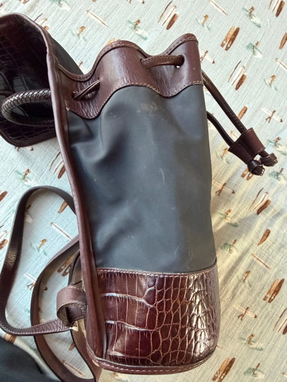 Brighton Brown Croc-Trim Nylon Backpack